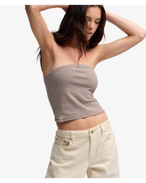 Superdry & Co Athletic Essentials Stripe Jersey Bandeau Top - Brown