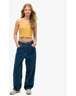 Superdry & Co Organic Cotton Vintage Ribbed Crop Vest Top - Blue