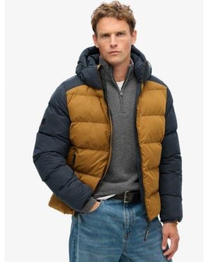 Superdry Color-Block Hooded Puffer Jacket - Blue