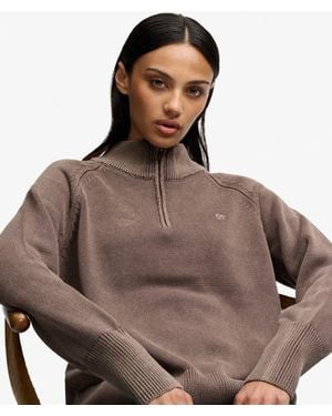 Superdry & Co Washed Classic Half Zip Knit - Brown