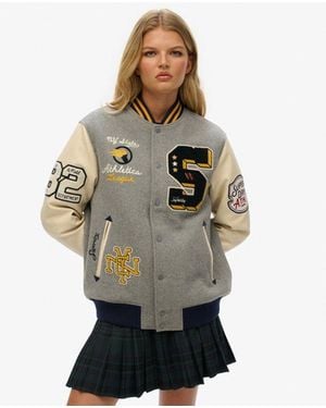 Superdry Oversized University Patched Bomber Jacket - Grey