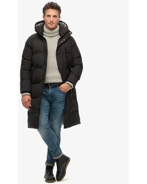 Superdry & Co Classic Logo Badge Long Hooded Puffer Coat - Black