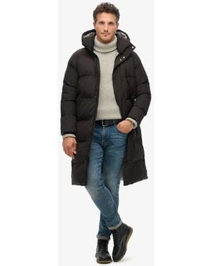 Superdry & Co Classic Logo Badge Long Hooded Puffer Coat - Black