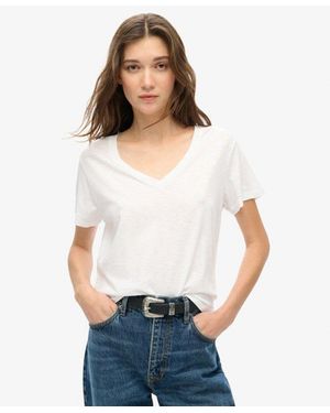 Superdry & Co Slub Embroidered V-neck T-shirt - White