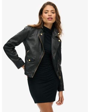 Superdry Studded Leather Biker Jacket - Black