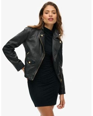Superdry Studded Leather Biker Jacket - Black