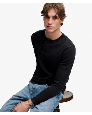 Superdry & Co Waffle Long Sleeve Henley Top - Black