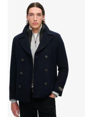 Superdry Classic 2 In 1 Wool Pea Coat - Blue