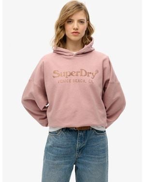 Superdry Venue Metallic Relaxed Hoodie - Red