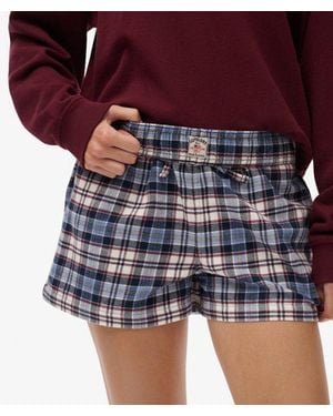 Superdry Katoenen Geruite Elastische Shorts - Paars