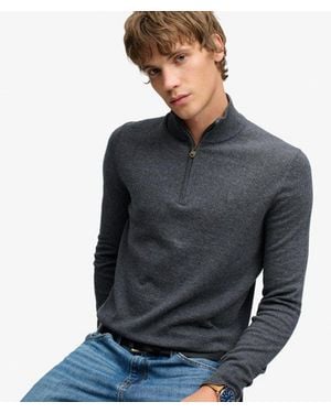 Superdry Essential Lightweight Wool Blend Half Zip Sweater - Gray