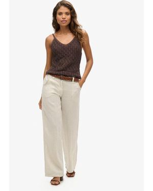 Superdry Linen Low Rise Pants - Natural