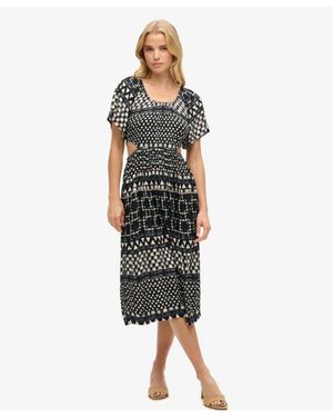 Superdry Printed Cut Out Midi Dress - Black