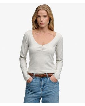 Superdry & Co Athletic Essential Gathered Long Sleeve Top - Gray