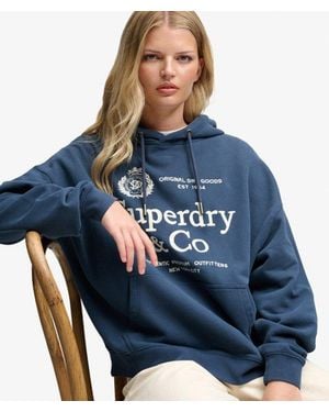 Superdry & Co Luxe Casual Embroidered Relaxed Hoodie - Blue