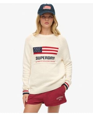 Superdry Loose Fit Cable Knit Americana Crew Jumper - White