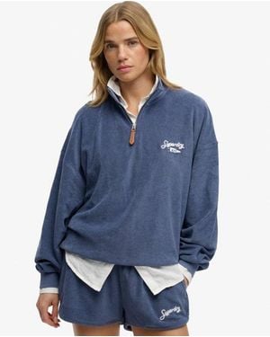 Superdry Heritage Terry Halve Rits Sweatshirt - Blauw
