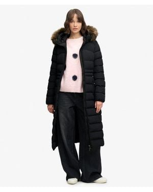 Superdry & Co Hooded Faux Fur Fuji Long Jacket - Black