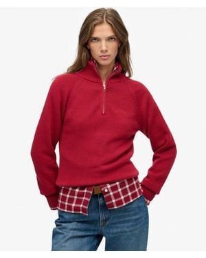 Superdry & Co Essential Half Zip Knit Sweater - Red