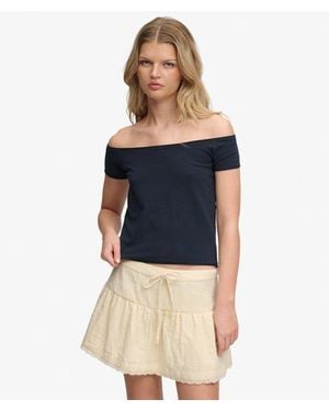 Superdry & Co Bardot Short Sleeve Off Shoulder Top - Blue