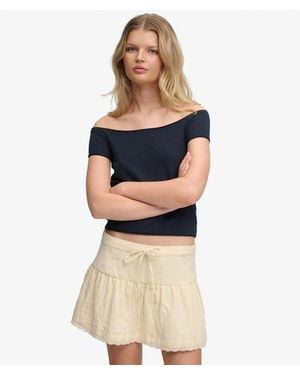 Superdry & Co Broderie Trim Mini Skirt - Blue