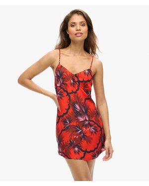 Superdry Cupro Printed Mini Slip Cami Dress - Red