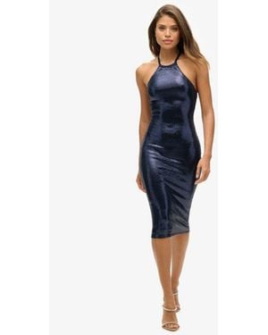 Superdry & Co Sequin Halter Neck Midi Dress - Blue