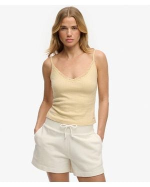 Superdry Athletic Essentials V Neck Pointelle Cami Top - Natural