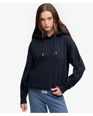 Superdry Hoodie Met Pailletten Logo Relaxed Pasvorm - Blauw