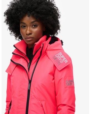 Superdry & Co Fully Lined Embroidered Logo Hooded Mountain Windbreaker Jacket - Pink