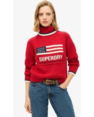 Superdry & Co Americana Roll Neck Knit Sweater - Red