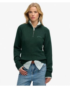Superdry Essential Half Zip Knit Jumper - Green