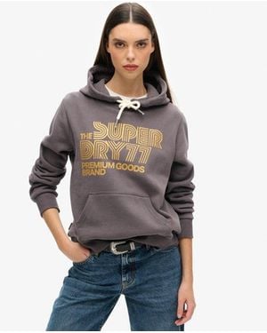 Superdry & Co Ladies Classic Embroidered Logo Retro Glitter Hoodie - Grey