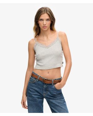 Superdry & Co Rib Lace Trim Cami Top - Blue