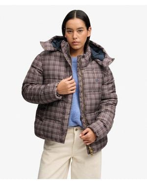 Superdry & Co Premium Printed Check Puffer Jacket - Brown