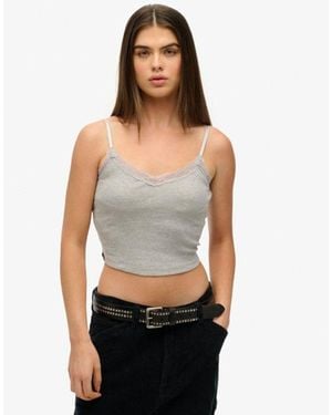Superdry Athletic Essentials Lace Trim Cropped Cami Top - Black