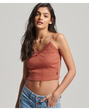 Superdry & Co Rib Lace Trim Cami Top - Orange