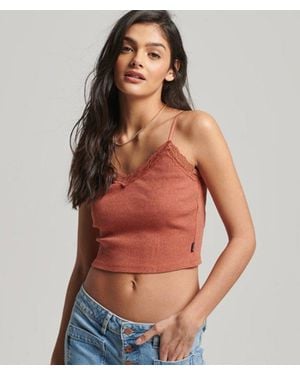 Superdry Rib Lace Trim Cami Top - Orange
