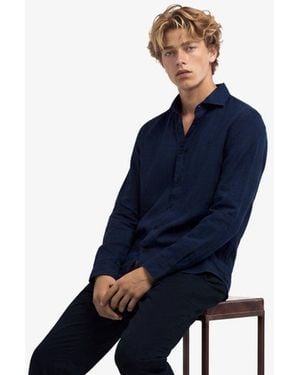 Superdry & Co Riviera Long Sleeve Linen Shirt - Blue
