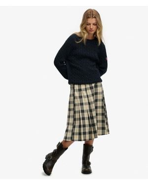 Superdry Check Pleated Midi Skirt - Natural