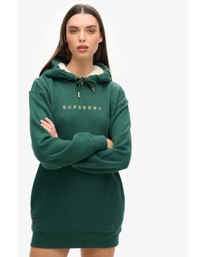 Superdry Luxe Metallic Logo Hoodie Dress - Green