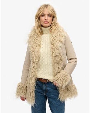 Superdry Faux Fur Lined Afghan Coat - Natural