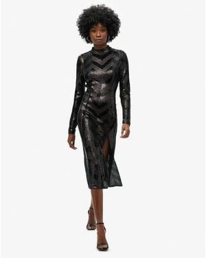 Superdry Chevron Open Back Midi Dress - Black
