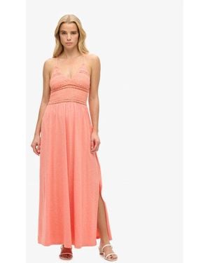 Superdry Cotton Jersey Lace Maxi Dress - Pink