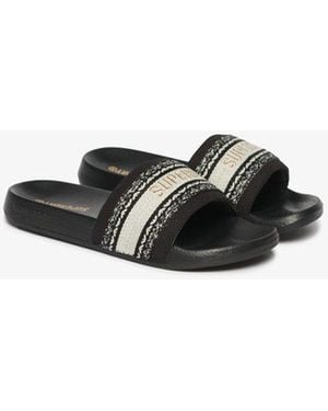 Superdry Femme Sandales De Piscine En Toile Interest Taille - Noir
