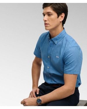 Superdry Cotton Linen Short Sleeve Shirt - Blue