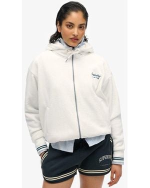Superdry Femme Sweat À Capuche Zippé En Velours Country Club Taille - Blanc