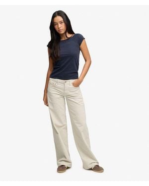 Superdry & Co Mid Rise baggy Corduroy Trousers - White