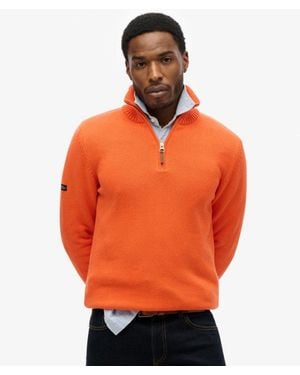 Superdry Homme Pull À Col Zippé En Maille De Coton Classics Taille - Orange