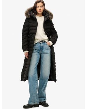 Superdry & Co Slim Fit Fuji Faux Fur Hooded Long Jacket - Black